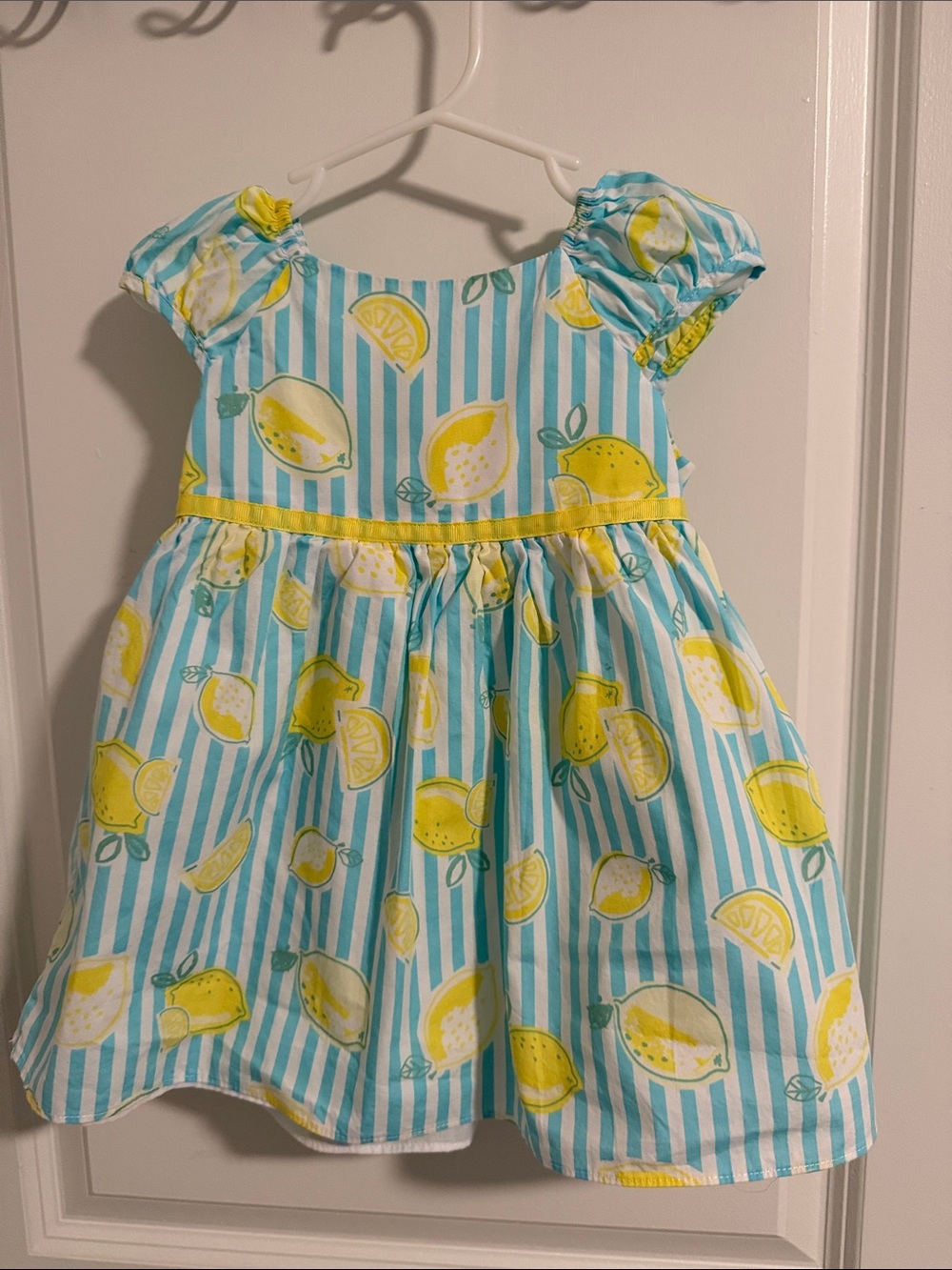 Girls Blue & Yellow Lemon Print Summer Dress